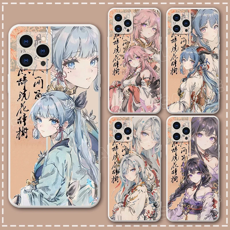 Genshin Impact Surrounding Fashion Ink Painting Personality Kamisato Ayaka Klee Paimon Phone Cases iPhone11 12 13 14 Model Gift