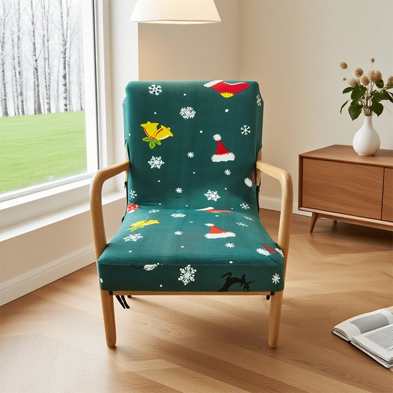 Lazy Chair Cover Elastic Printed Solid Wood Armchair Covers Home Christmas Decor Zipper Closure Single