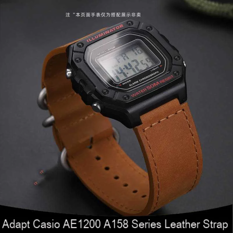 For Casio AE-1200 1100 A158/159 block watch Genuine leather strap with vintage cowhide strap 18mm