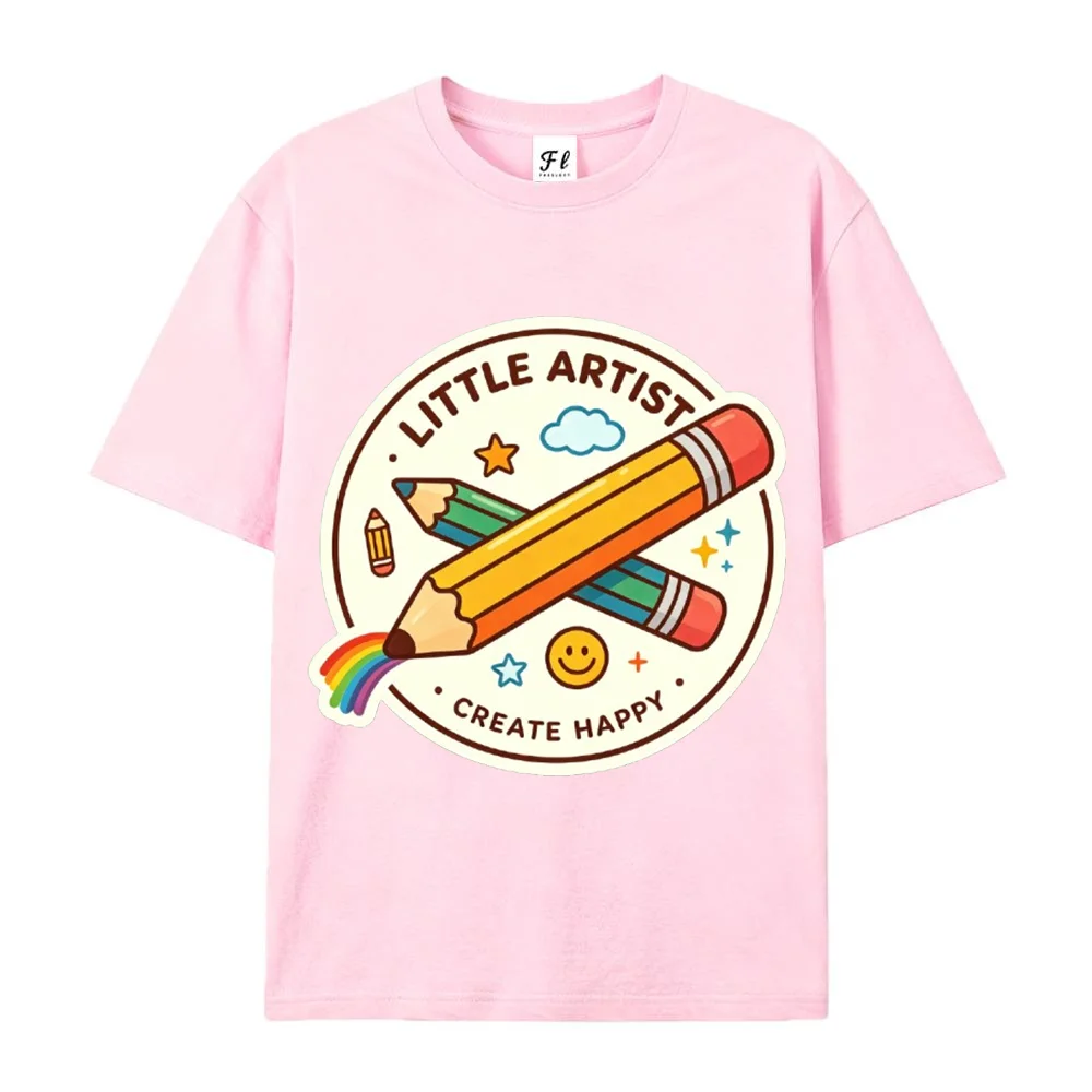 Little Artist Graphic T-Shirt Colorful Pencil Cartoon Rainbow Creative Happy Short Sleeve Casual Tee Top