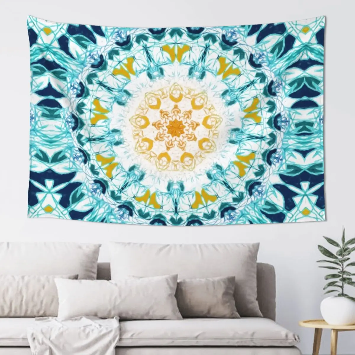 

Mustard & Teal Mandala Tapestry Art Mural Room Decoration Accessories Tapestry