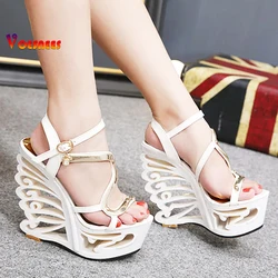 New High Quality Buckle Strap Sexy Strange Style Heel Summer Women Shoes Retro Novelty Sandals 14.5cm High Heels Nightclub Shoes