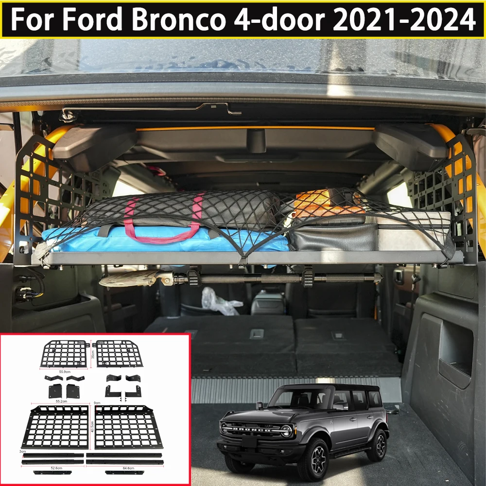 For Ford Bronco 4-Door 2021-2024 Modular Storage Panel Shelf Car Rear Boot Trunk Debris Rack Cargo Organizer MOLLE Panel