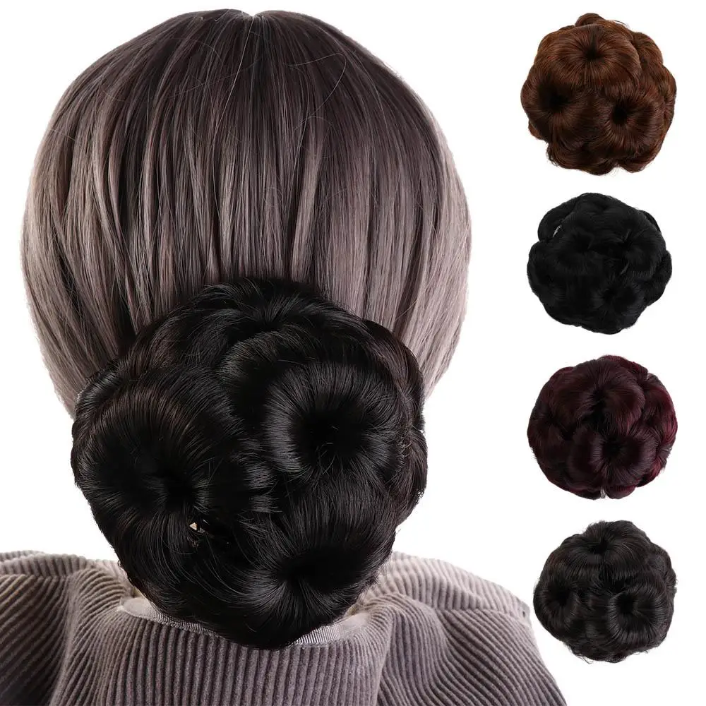 

Clip Small Bundle Women Wig Girls Claw On Hair Ponytails Extensions Curly Chignon Fake Hair Bun Bride Hairpiece Flower Ring Bun