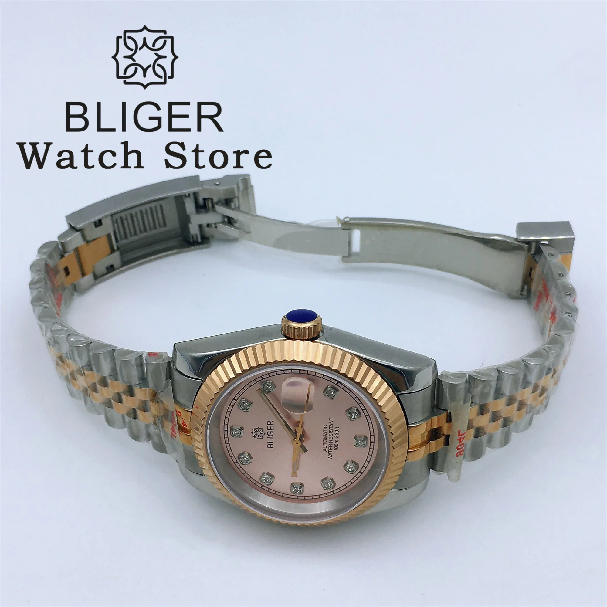 Автоматические механические водонепроницаемые часы BLIGER NH35 36 мм 39 мм для мужчин, серебристые, розовые, золотистые, двухцветные часы с сапфировым стеклом и автоматической датой