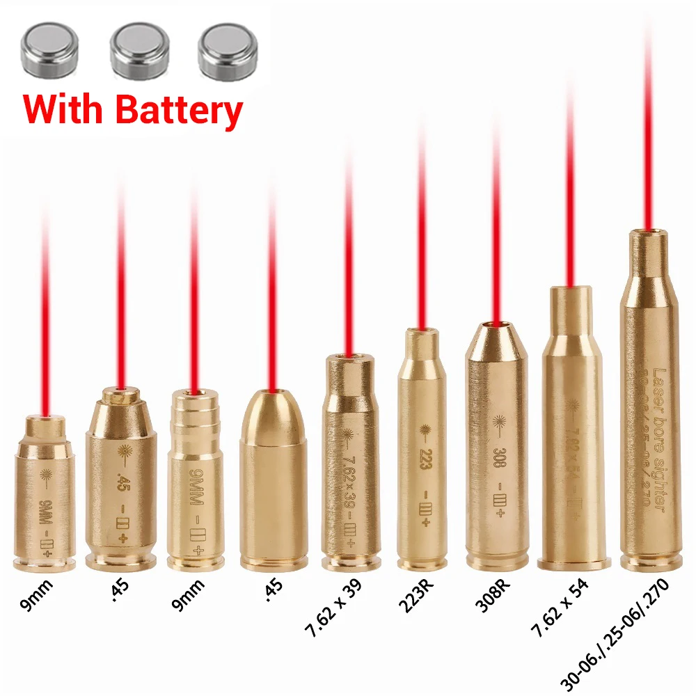 Boresighter de latón con láser de punto rojo CAL. 223/5,56/9mm/308/7,62/.45/30-06 cartucho Boresight para mira telescópica accesorios para pistola de caza