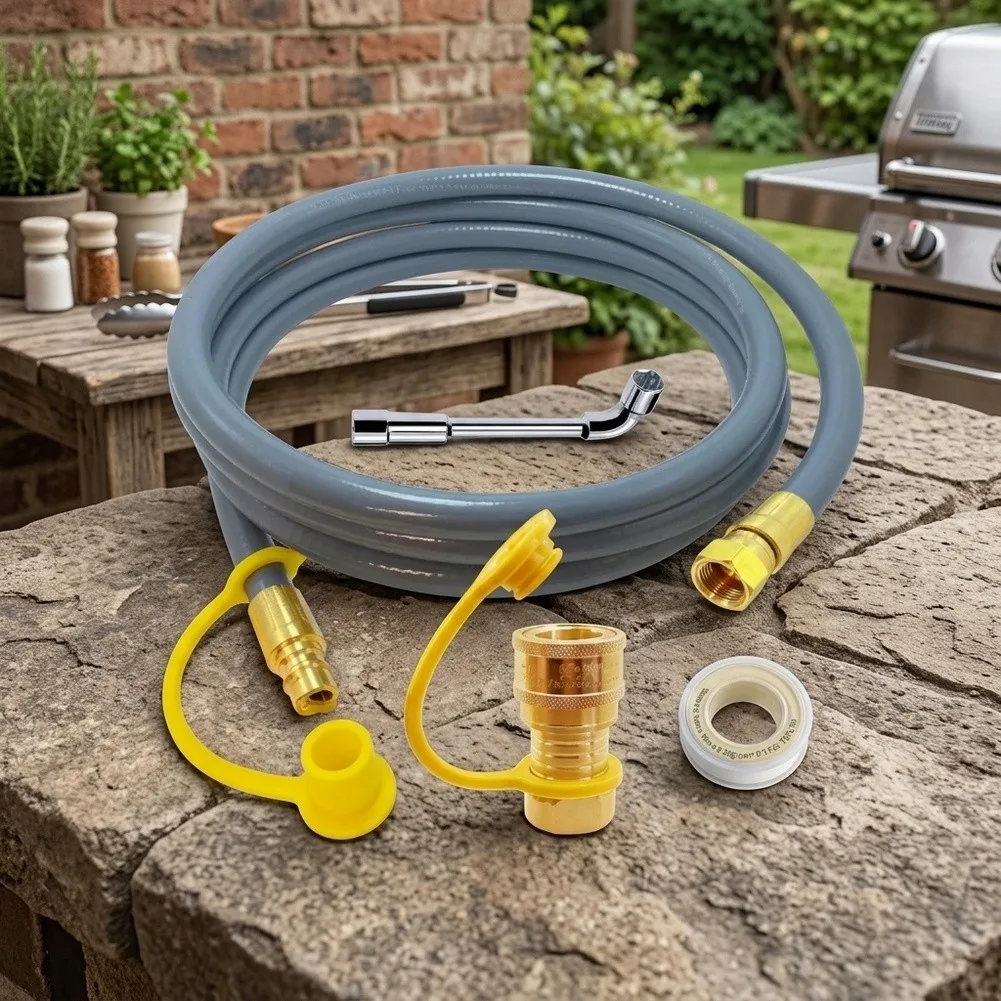 3/8 Inch ID Propane Hose 10FT Length with Connector and Wrench for Barbecue Grills Outdoor Heating and RV Propane Fuel Transfer