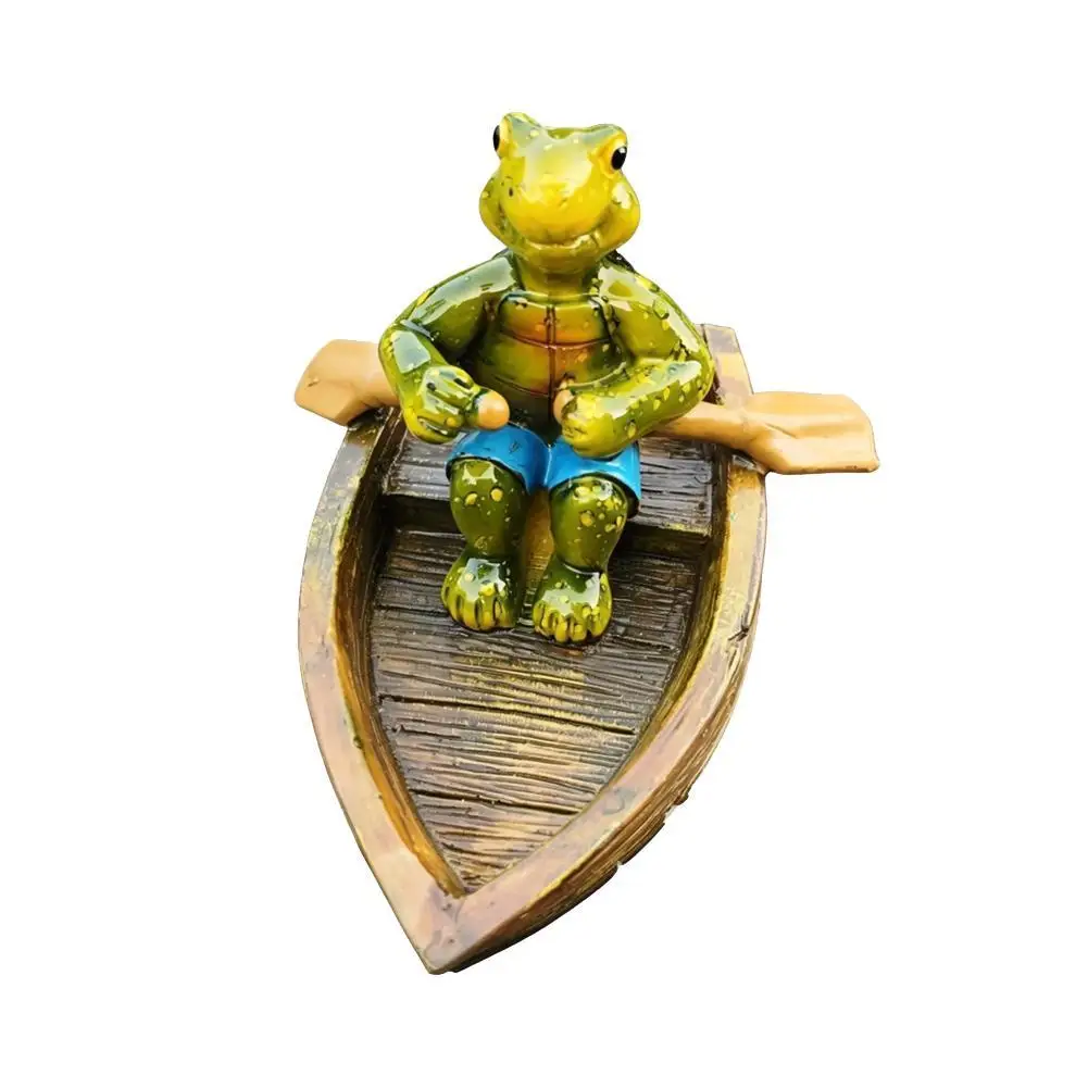 Turtle Rowing Wooden Boat Pond Floating Ornament Mini Floating Boat Model Fish Tank Pond Decoration Aquarium Accessories