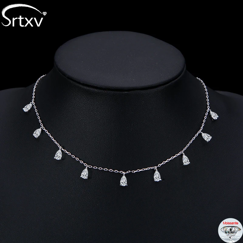 

Все ожерелья с подвеской из муассанита грушевидной огранки для женщин и девочек, стерлинговое серебро S925, 7 драгоценных камней, лабораторная бриллиантовая цепочка, изящные штабелируемые ожерелья