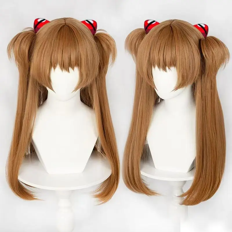 EvaNeon Genesis Evangelion Asuka Peruca Cosplay Laranja Dupla Rabo de Cavalo Tigre Clip Anime Peruca