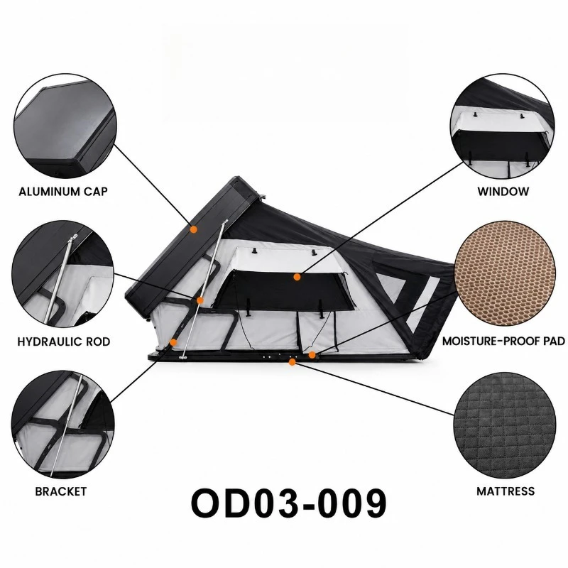 Aluminum Honeycomb Shell Four-season Waterproof Rooftop Tent 4x4 Off-road SUV Camping 2-3 Person Capacity Hydraulic Auto