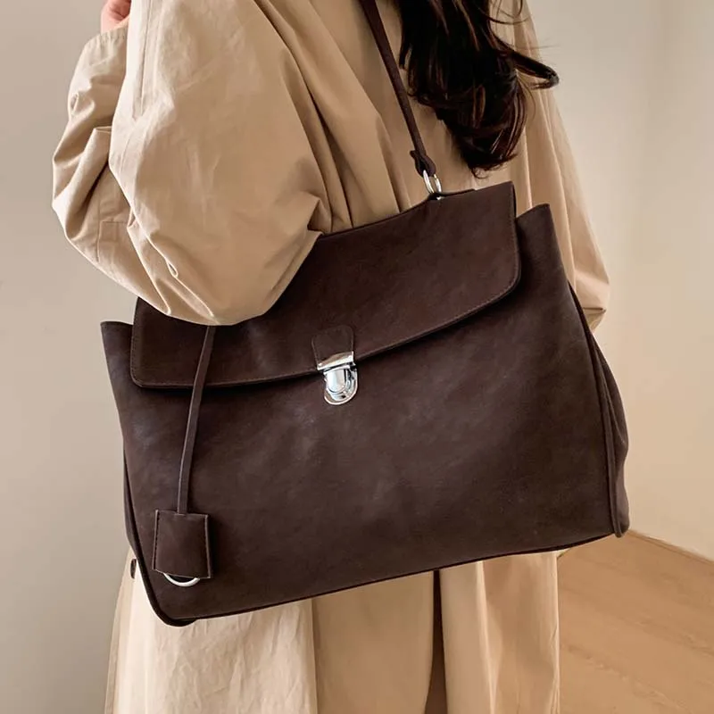 

PU Leather Flap Handbag Lock Clasp Detail 2-in-1 Shoulder Crossbody Large Capacity Minimalist Casual Daily Commute Bag for Women