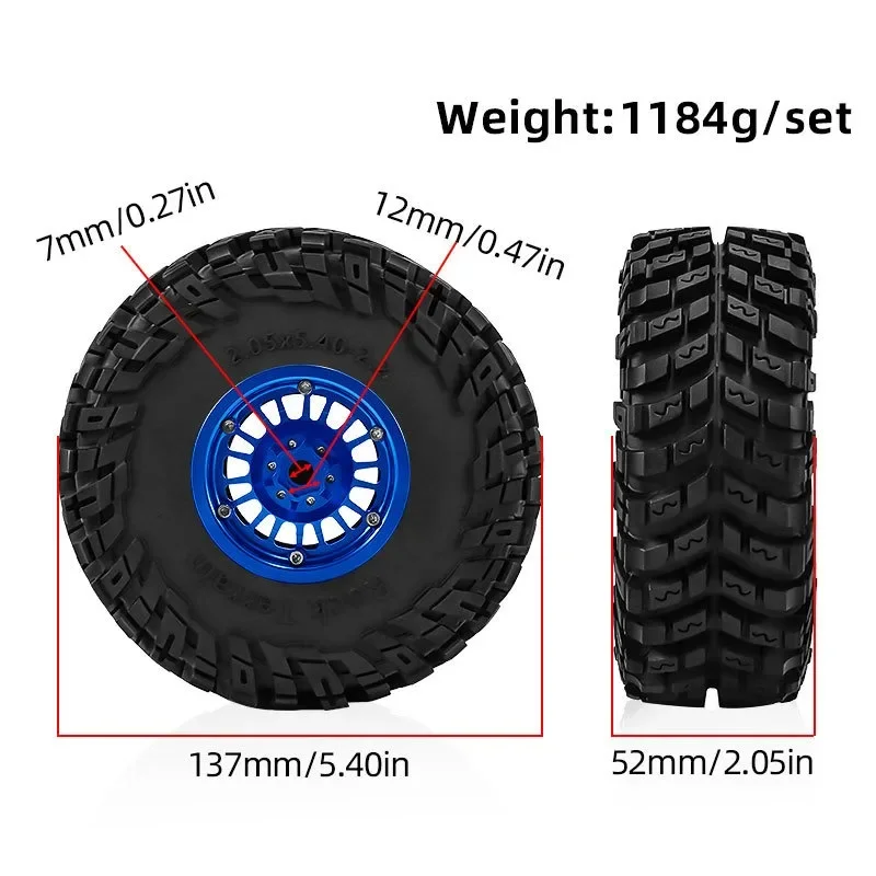 137MM Tires Metal Beadlock Wheel Rim Rubber Tire for CROSS YK TRX4 SCX10 1/8 H8H Upgrade Parts Rc Crawler Car