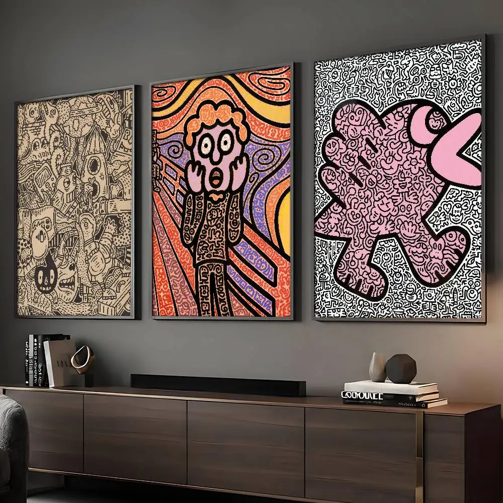 Graffiti-Kunst Mr. Doodle Poster HD-Kunst Klebende Wanddekoration Wasserfest für Wohnzimmer und Bar