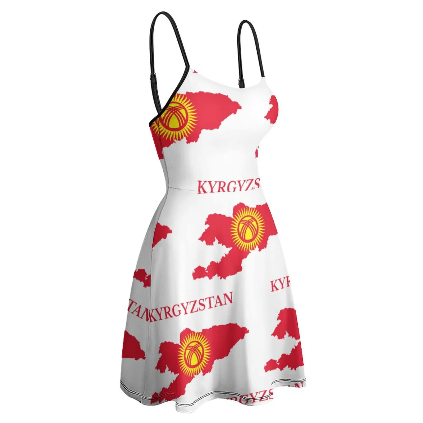 Kyrgyzstan Flag Map Women's Sling Dress Top Quality Sexy Woman's Clothing Geek  Parties Strappy Dress