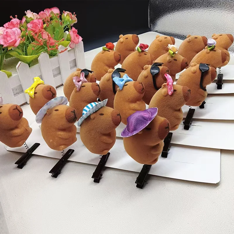 10PCS Kawaii Bow Tie Little 3D Capybara Hairpin Spring Clip Duckbill Clip Bangs Clips Side Clips Headwear Hair Accessories