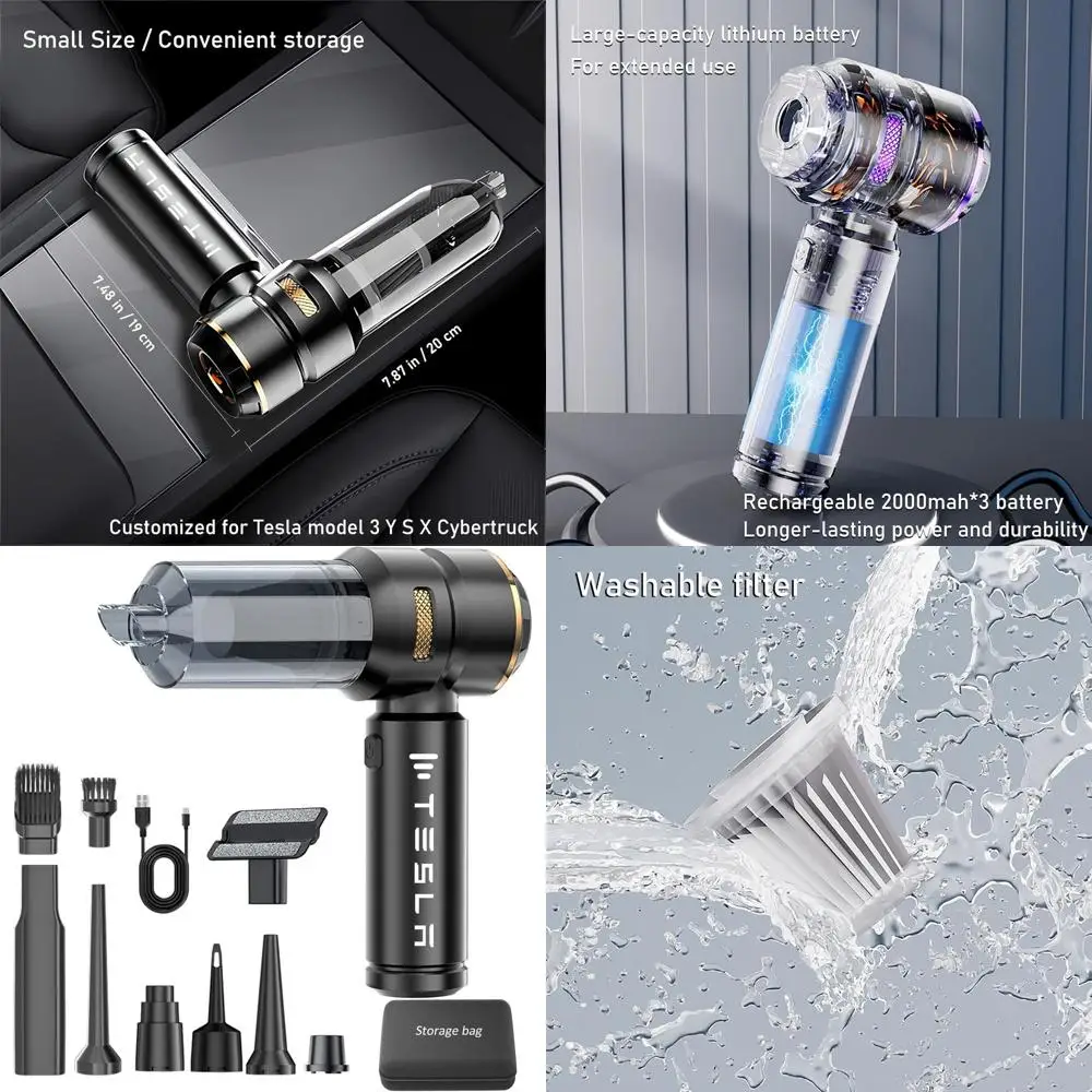 

Автомобильный пылесос для Tesla Model 3 Y X S, набор для уборки с сумкой для хранения, мощный беспроводной портативный автомобильный пылесос 15000 PA, Multip