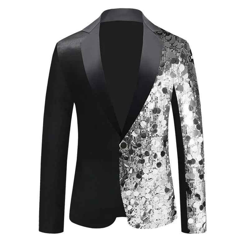 

New Men's Luxury Patchwork Sequin Suit Loose Fitting Jacket Trendy Singer Actor Large Party Event Dress Blazers
