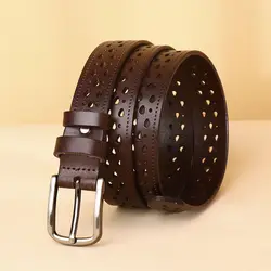 Women's leather belt, high-end perforated, high-end decorative belt, versatile top layer cowhide pants, personalized skirt belt