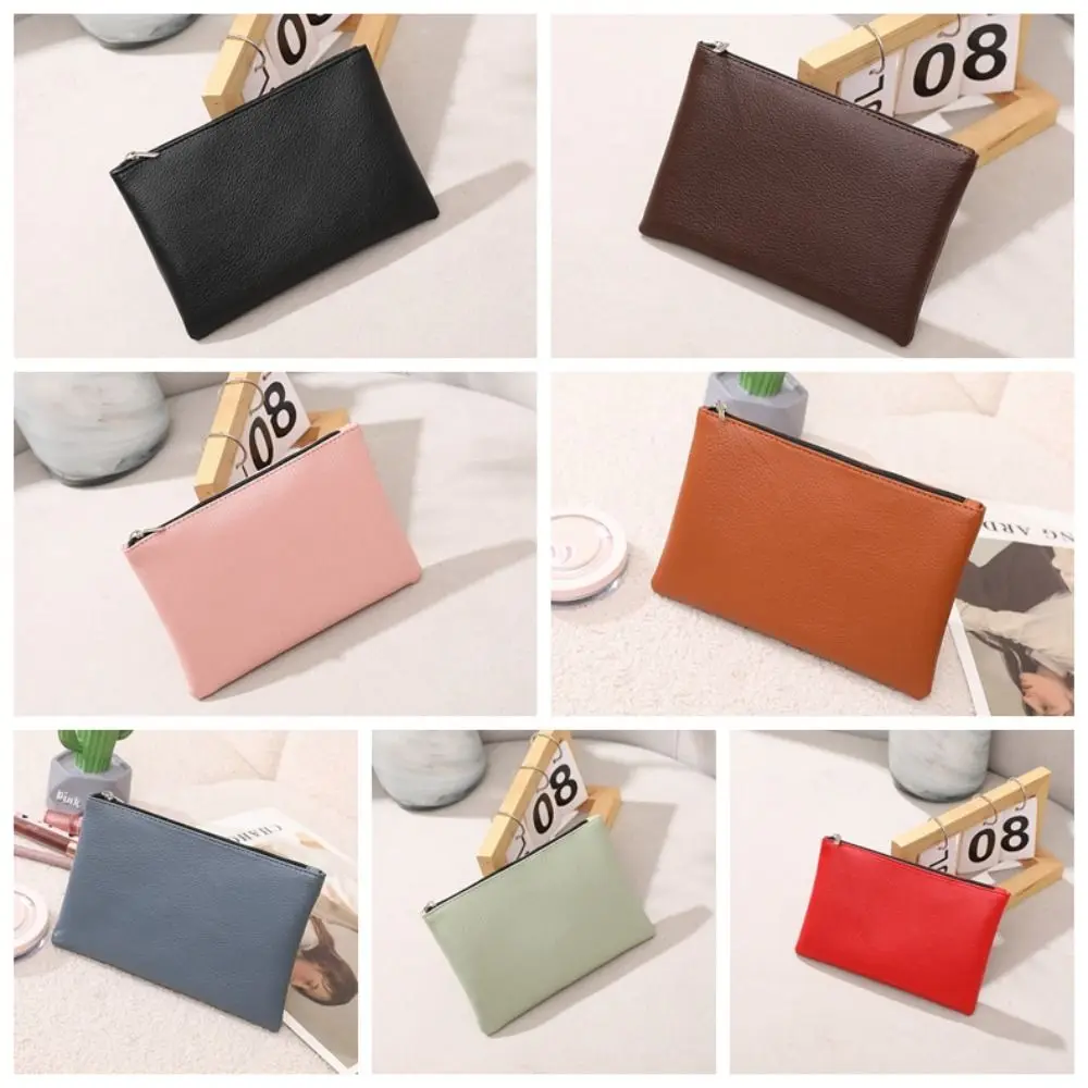 Retro Zipper Lichee Pattern Coin Purse Makeup Bag Solid Color Small Item Bag PU Wallet Cosmetic Storage Bag Outdoor