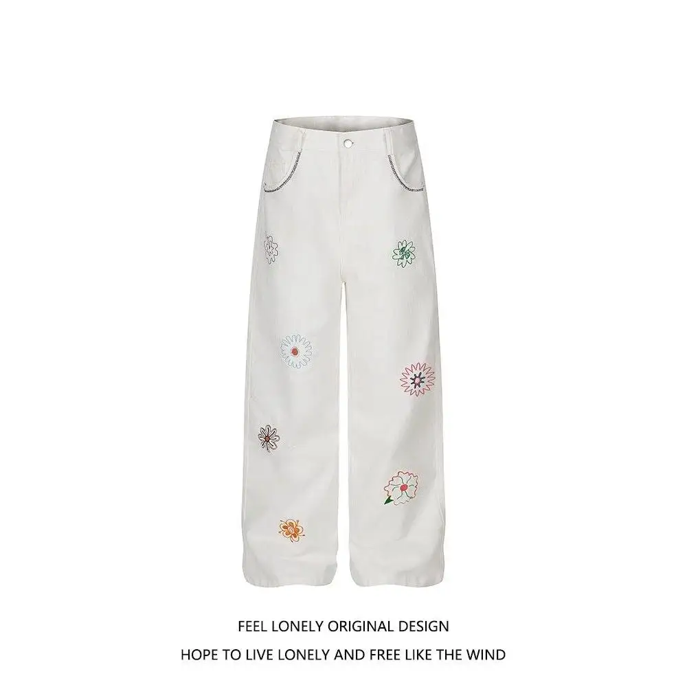 

Retro Floral Embroidery Loose Fit Black Jeans Men's Straight Leg Wide Leg Jeans Casual Comfortable Youthful Style