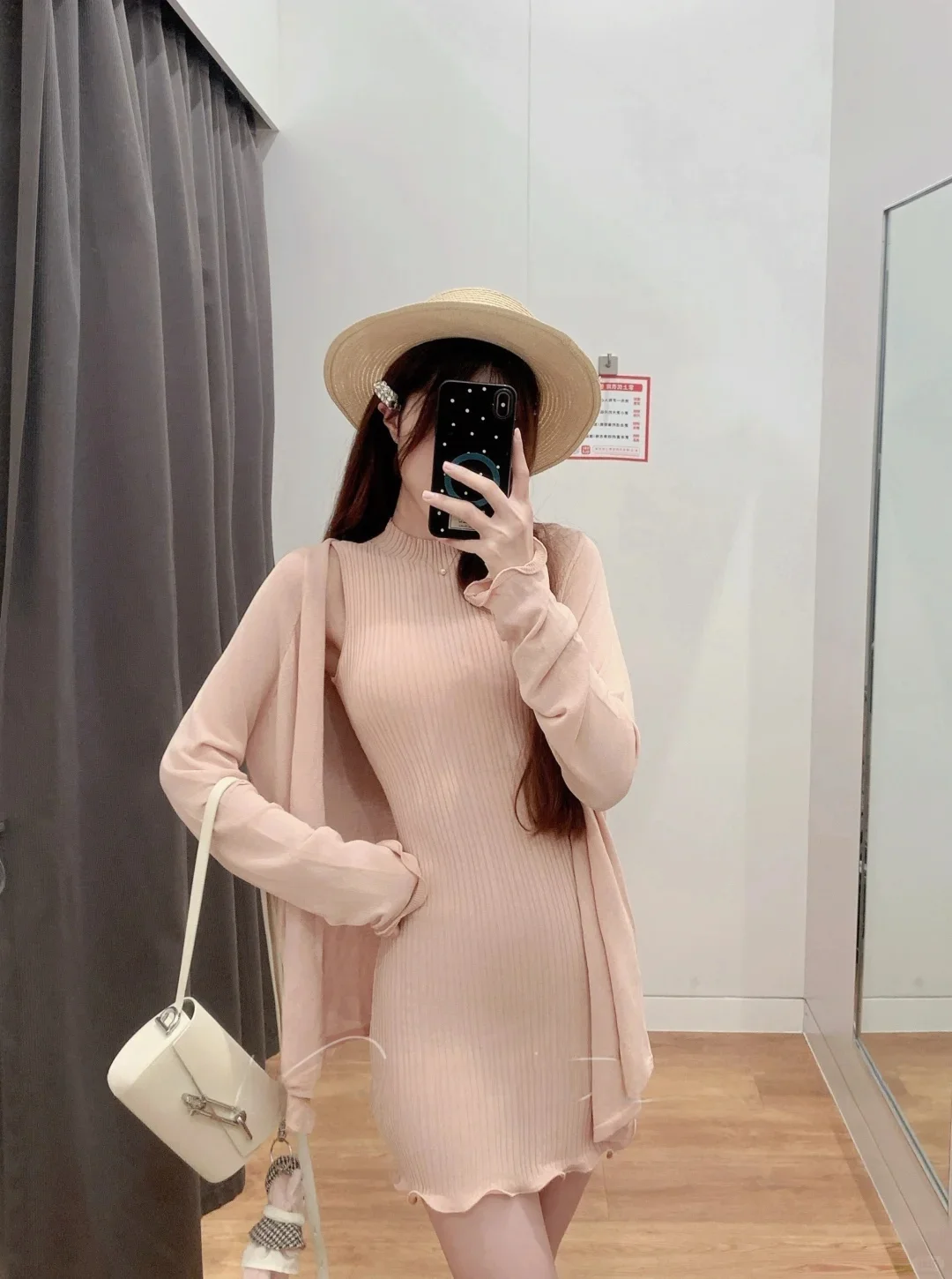 

Sweet Spicy Enchanting Pure Desire Pink Half High Collar Knitted Sleeveless Petal Dress Women Summer Long Sleeve Open Cardiga...