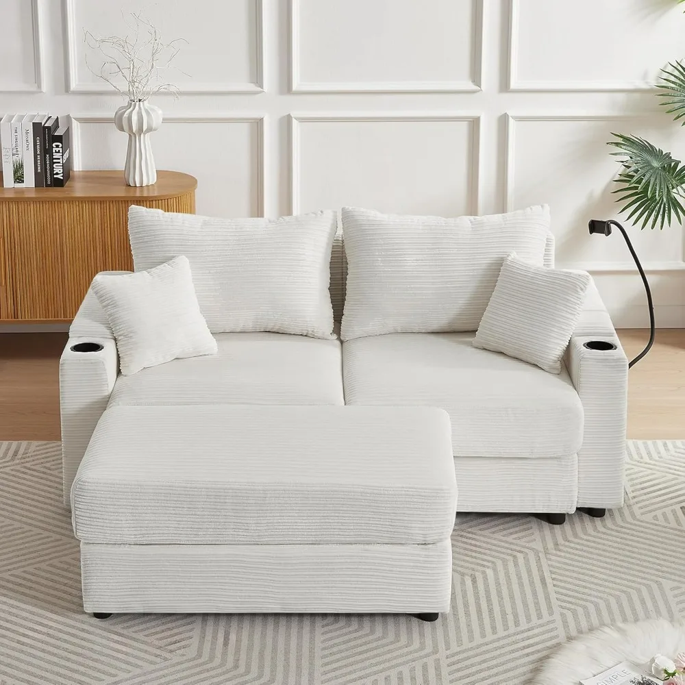 

sofa.Deep Seat Modular Sectional Sofa Cloud Couch with Movable Ottoman, Corduroy Upholstered Oversized Loveseat Convertible