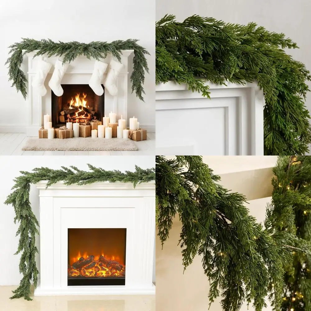 

Пара 6-футовых рождественских кедровых гирлянд с плюшевыми иглами из плотной сосны для праздничного декора