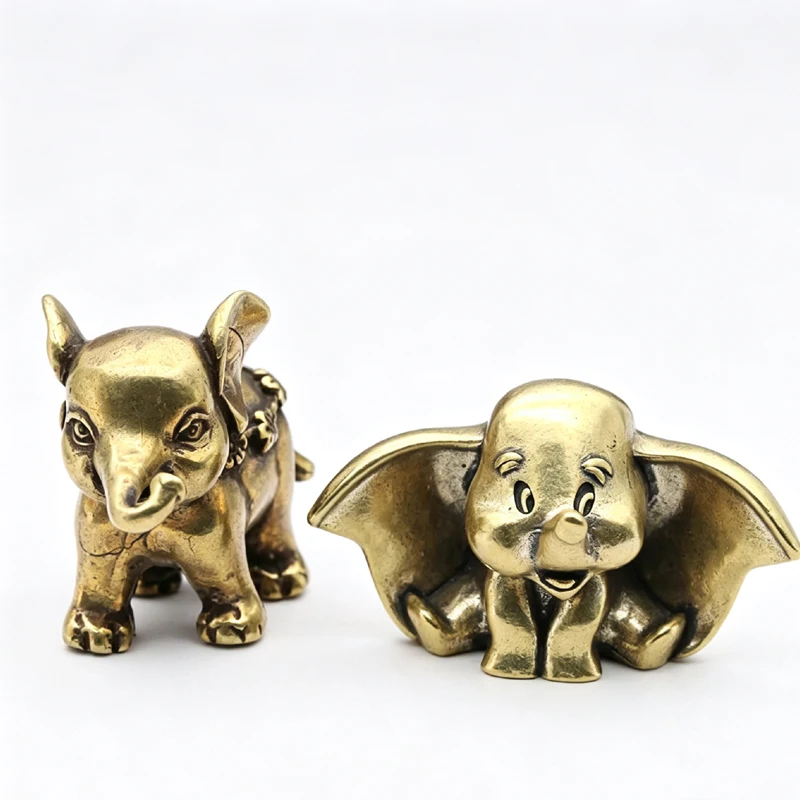 Cute Big Ears Baby Elephant Small Statue Solid Brass Desktop Ornament Vintage Animal Miniatures Figurines Home Decoration Crafts