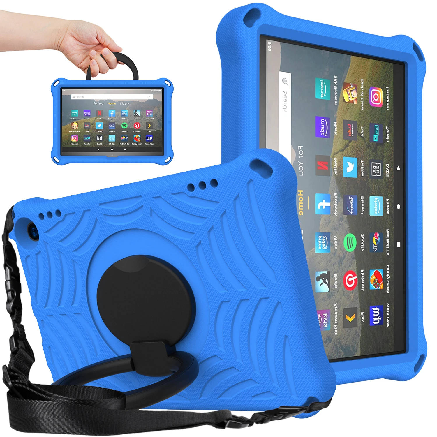

Вращающаяся на 360 ° подставка для Amazon Fire HD 8/Fire HD 8 Plus 2020/2022, чехол для планшета с противоударной подставкой и плечевым ремнем
