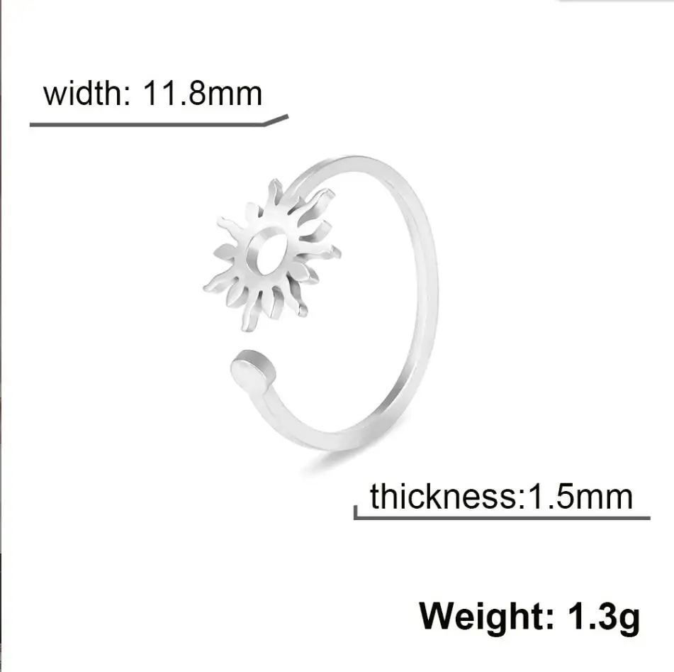 1PC Shinning Sun Ring for Women Stainless Steel Boho Adjustable Open Finger Rings New Fashion Jewelry Birthday Gift F1063