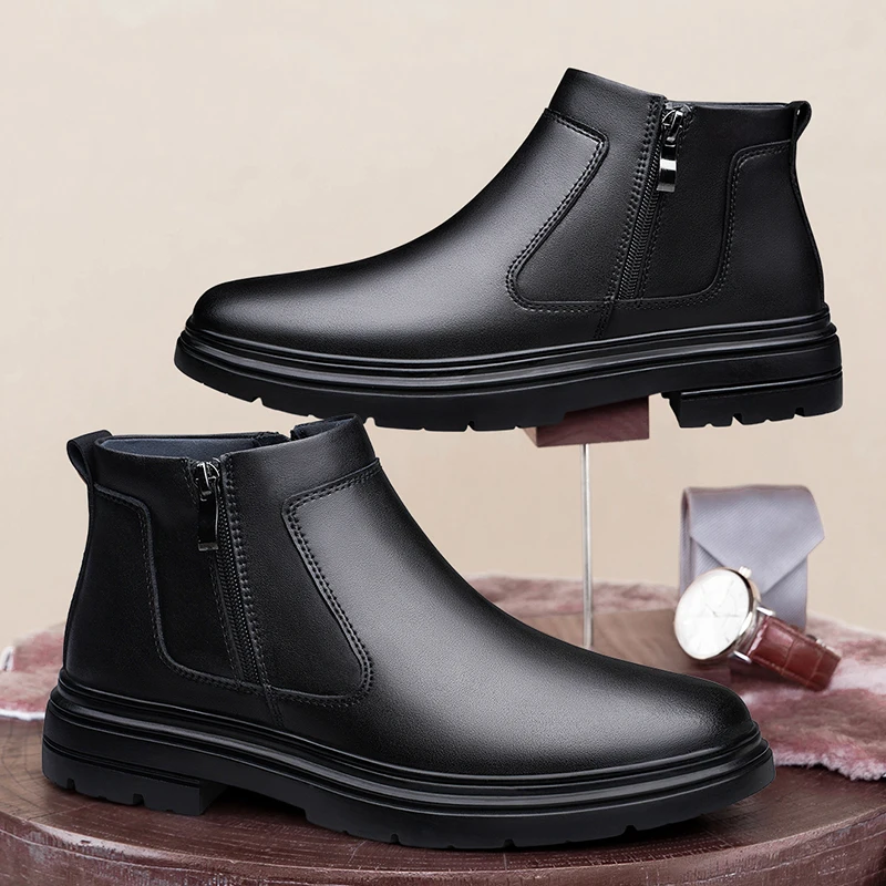 

Autumn Winter Plush Snow Boots New Designer Ankle Boots for Men Fashion Casual Shoe Zipper High Top Man Chelsea Boots Warm Botas