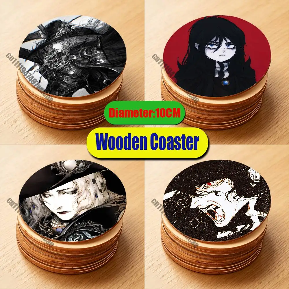 For V-Vampire Hunter D B-Bloodlust Coaster Cover Water Coffee Tea Cup Glass Mat Custom Wood Round Wooden Heat Proof