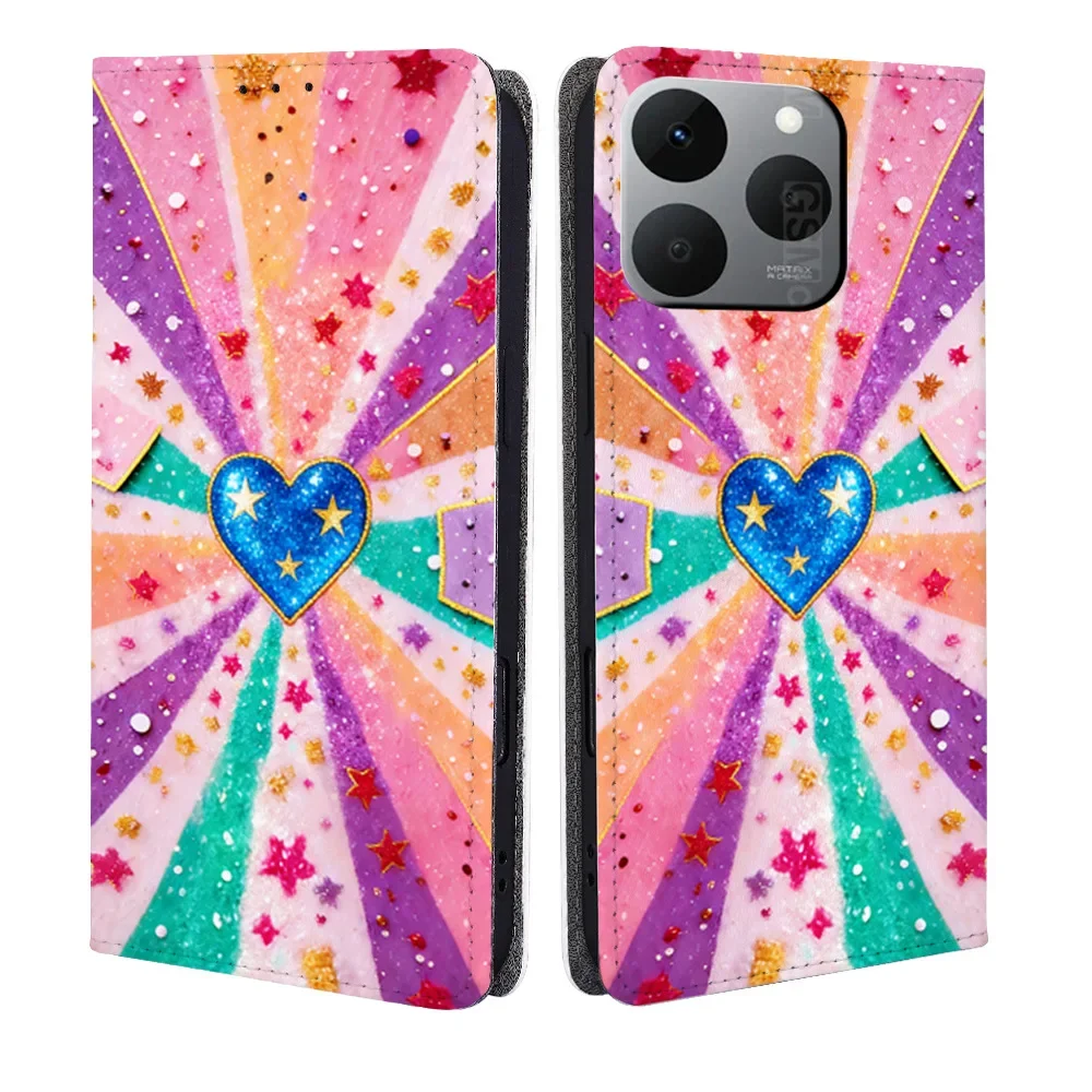 

Магнитный раскладной чехол с цветным сердечком для Infinix Hot 60 50i 40i 30i 20s 12 Pro+ 11s/Zero 40 30 20 со встроенными слотами для карт-кошелька