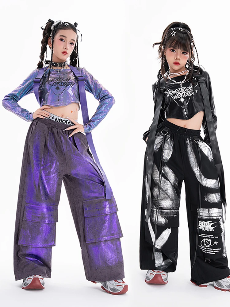 y2k-kpop-服女の子ジャズダンス衣装長袖トップスだぶだぶのズボン長袖ストリートウェアパフォーマンススーツ-bl17799