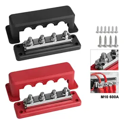 4 Post Power Distribution Block M10 with Cover Heavy Duty 24V 600 Amp Rating Bus Bar Pair for Automotive RV Vehicles Truck Boat