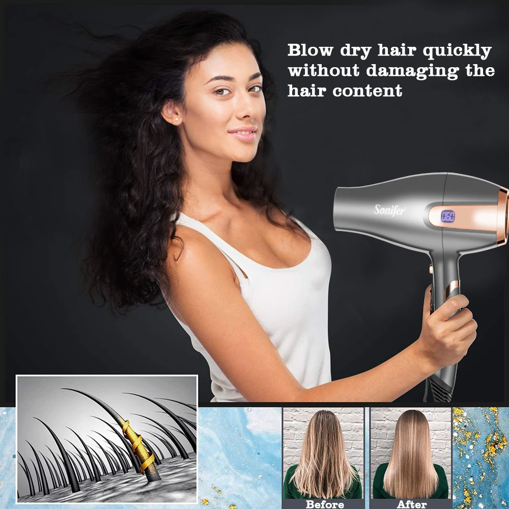 Hair Dryer Sonifer SF-9668 2000W AC Motor LED Display Anti Frizz Hot Cold Air Fast Drying Blow Dryer for Home Salon