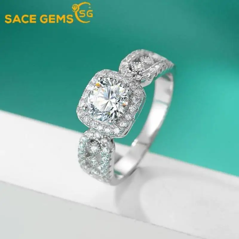 

SACE GEMS GRA Certified 1CT Moissanite Ring VVS1 Lab Diamond Solitaire Ring for Women Engagement Promise Wedding Band Jewelry