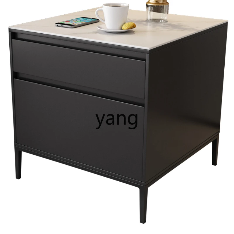 ZWS Sofa Edge Small Square Table Black and White 60 Stone Plate Corner Cabinet Sofa Side Cabinet Simple