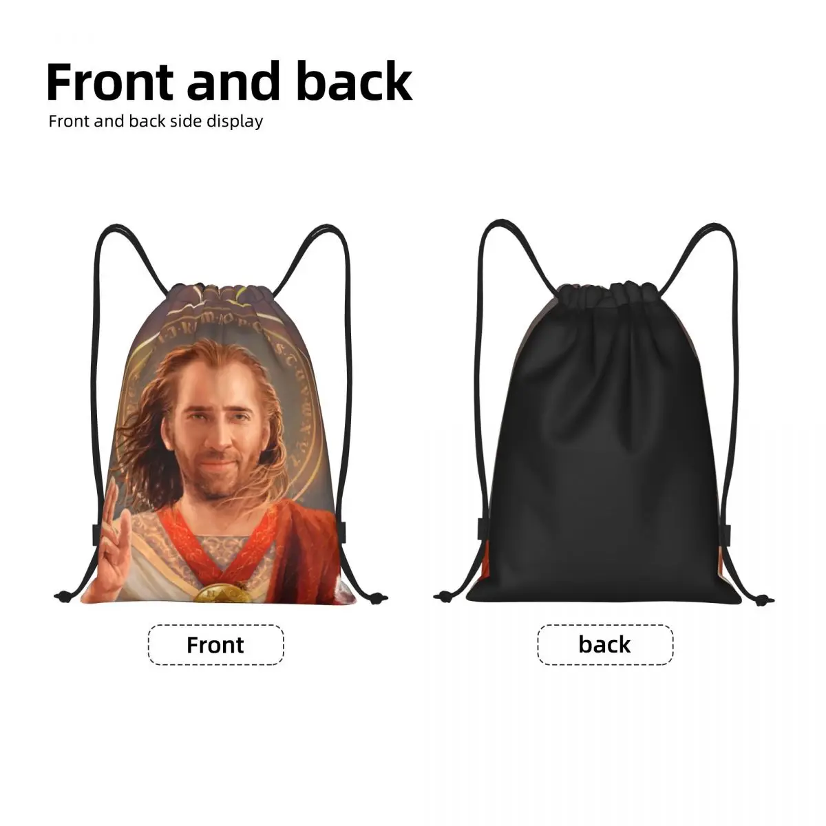 Saint Nicolas Cage Drawstring Bag Men Women Foldable Sports Gym Sackpack Funny Meme Shopping Backpacks