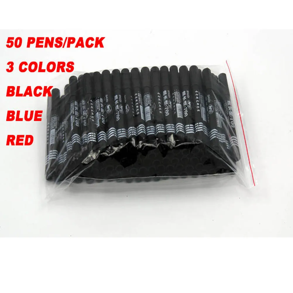 50 Pens/Pack 3-Color Blue & Red & Black Round-Tip Disposable Permanent Marker Pen for Office & Home & Business