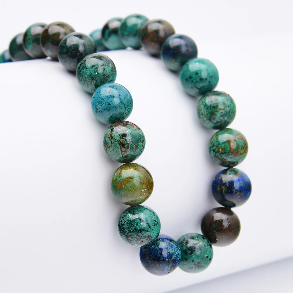 APDGG 14mm AA+ Natural Mix Color Azurite Malachite Gems Stone Smooth Round Loose Beads 15.5" Strands Jewelry DIY