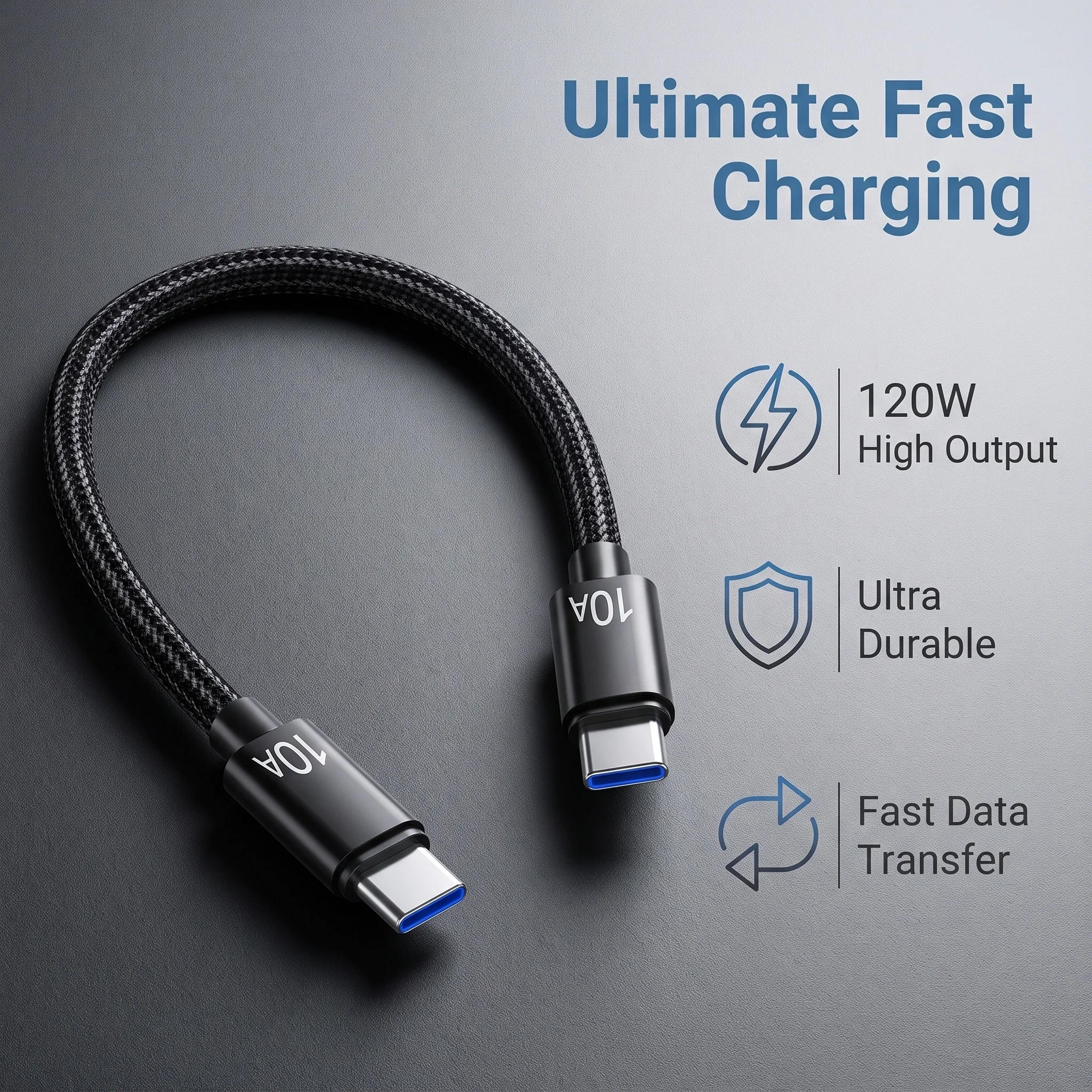 120W USB Type C Cable Super Fast Charge 10A for Xiaomi 12Pro Redmi K50 Note 11Pro Black Shark5 Pro - Quick Charge Accessory