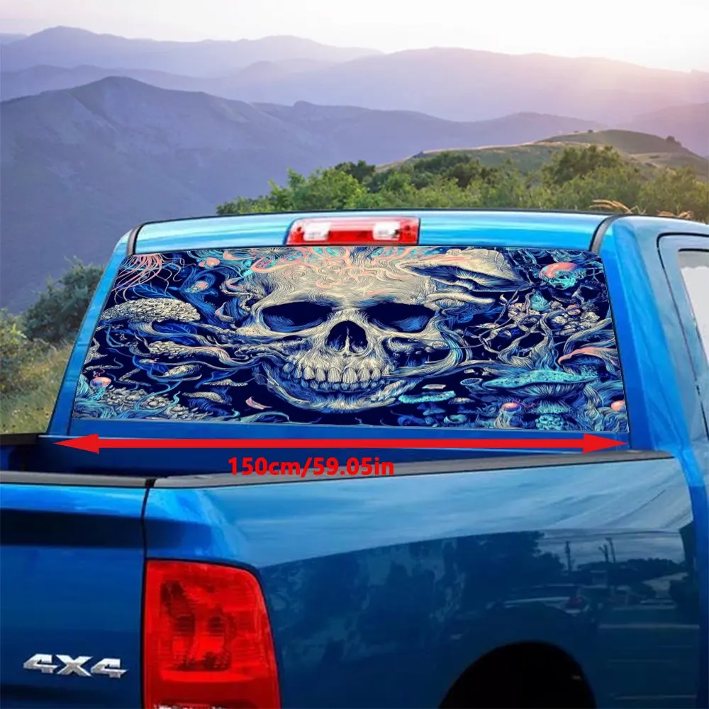 الخيال الجمجمة والفطر مادة PVC ذاتية اللصق للماء نافذة السيارة الخلفية ملصق، سهلة اللصق دون السقوط، وات #2