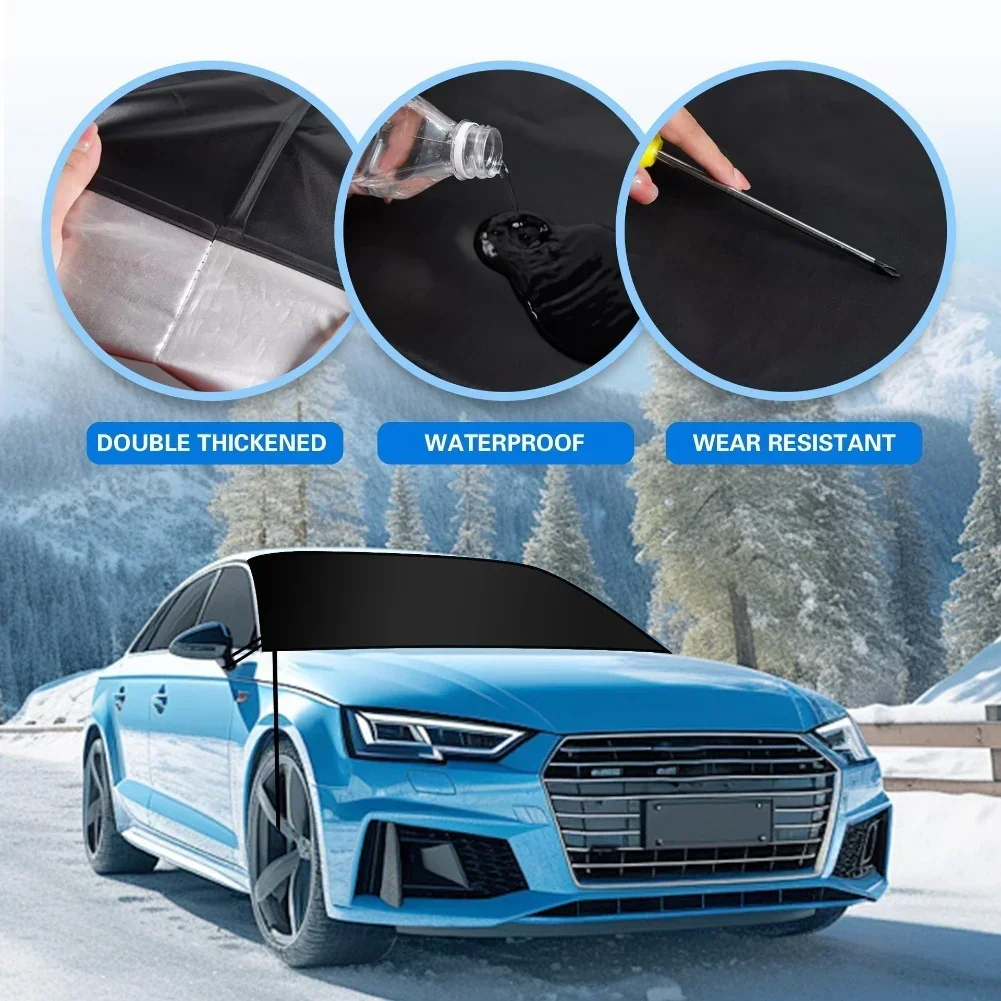 

75*44in Windshield Cover All Weather Windshield Cover Windshield Cover Elastic Hems Adjustable Side Mirror Straps