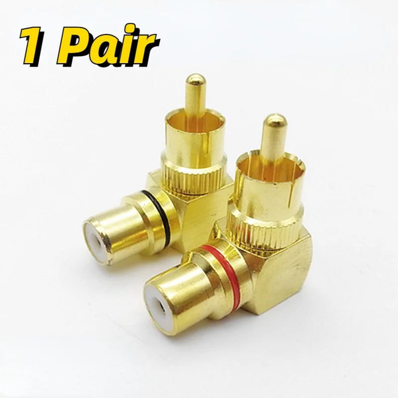 New 2 Pcs Copper L-shaped RCA Right Angle Elbow 90 Degree Male Conversion Head 1 Male 1 Female Wall Signal Cable Treasure