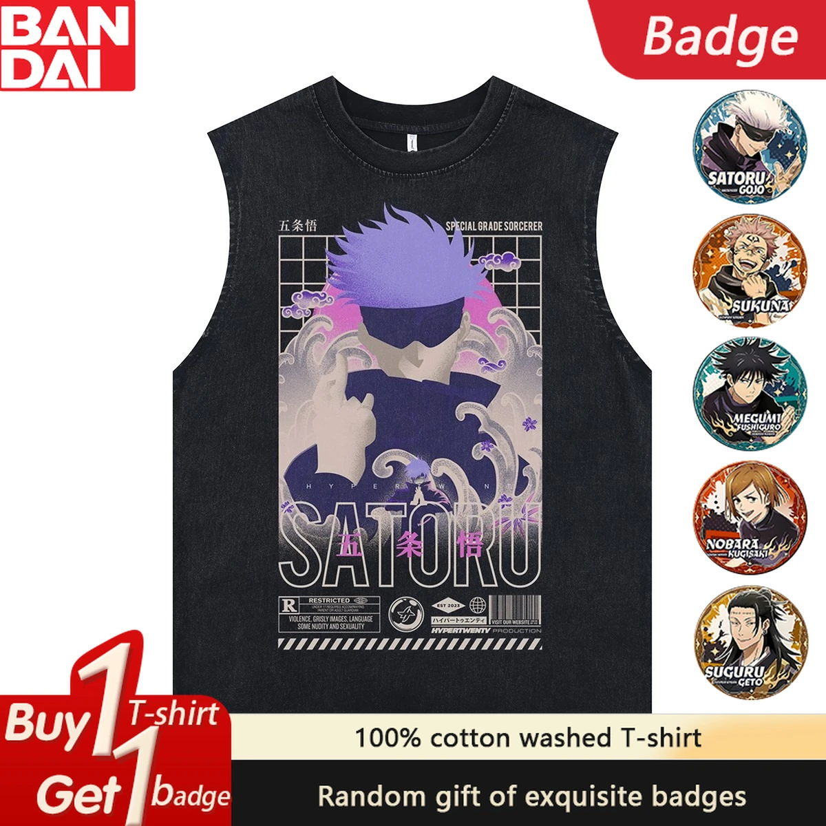 

Jujutsu Kaisen Gojo Satoru Men's Tank Tops Anime Print Man Sleeveless Shirt Vintage Washed Summer Y2k Clothes Oversized Gym Vest