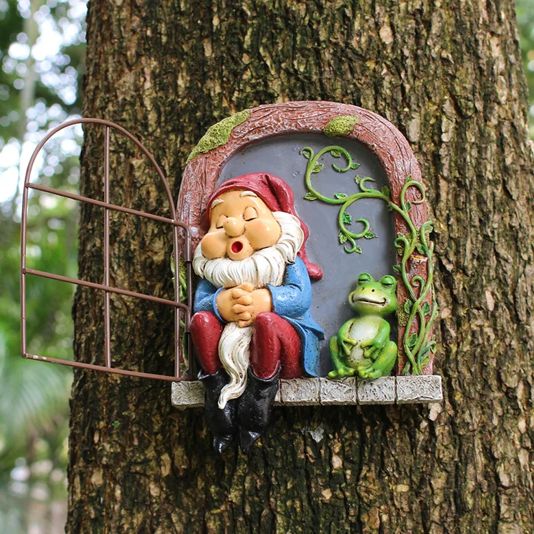 Creative Sleeping Santa Claus Frogs Statue Naughty Elf Window Tree Hugger Gnome Sculpture Outdoor Garden Decorations Ornament