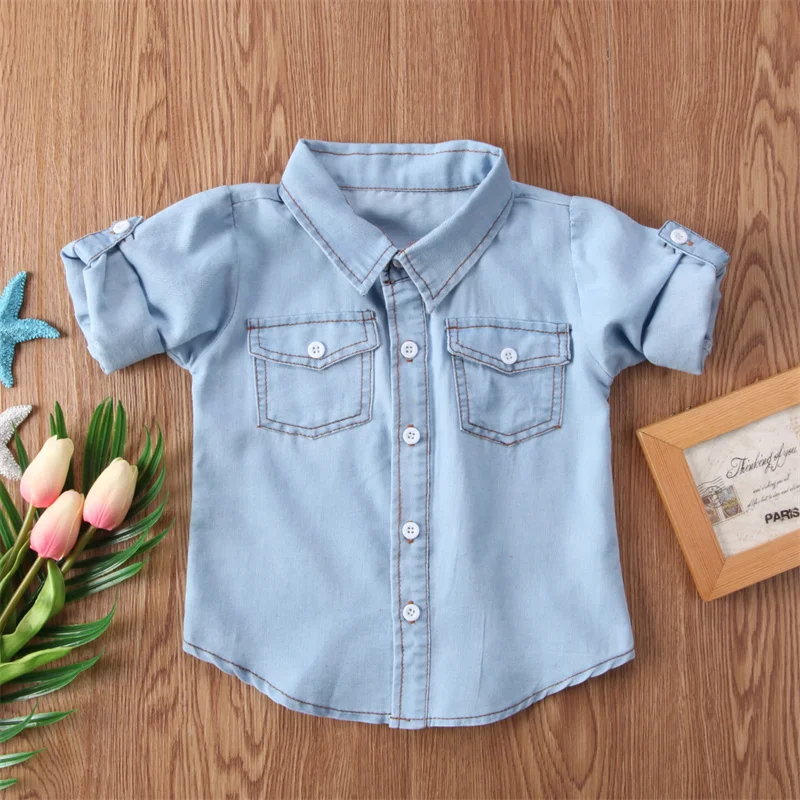 1-6Y Fashion Kids Boys Denim Shirts Casual Long Sleeve Lapel Pocket Blouse Children Casual Tops Boys Clothing