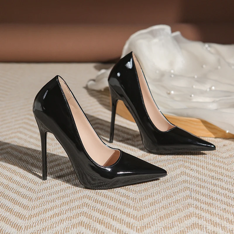 Patent Leather Stiletto Single Shoes Fashion Pointed Toe Shallow Mouth Non-slip High-heeled Women's Shoes